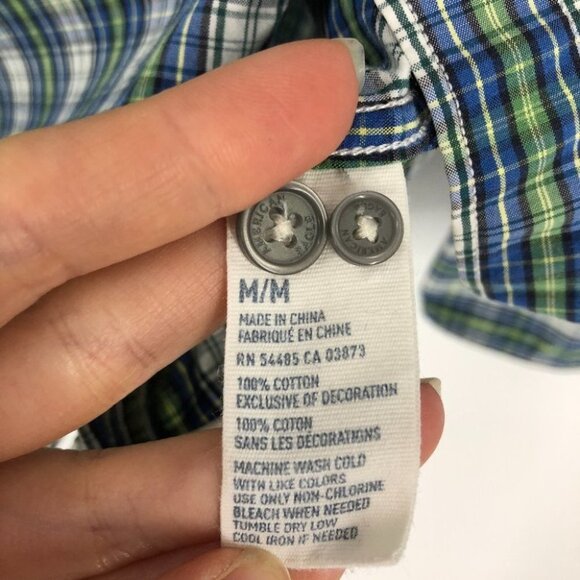 American Eagle  Outfitters blue green plaid button down mens medium - Picture 11 of 13